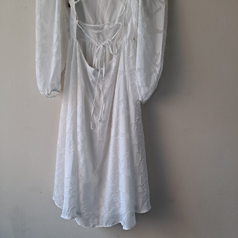Lulus Flirtatious Nature Dress Floral Jacquard Lace-Up Midi White Women's Size M - Picture 10 of 13